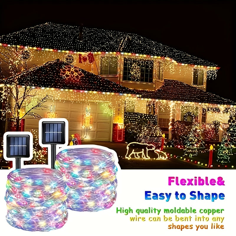 2 Pack of 31.7meter (300LED) Solar Outdoor Lights, Outdoor Solar String Lights, Copper Wire 8 Pattern Solar Fairy Tale Lights Garden Yard Tree Christmas Party Wedding (Warm White/ Cool White/ Multicolors)