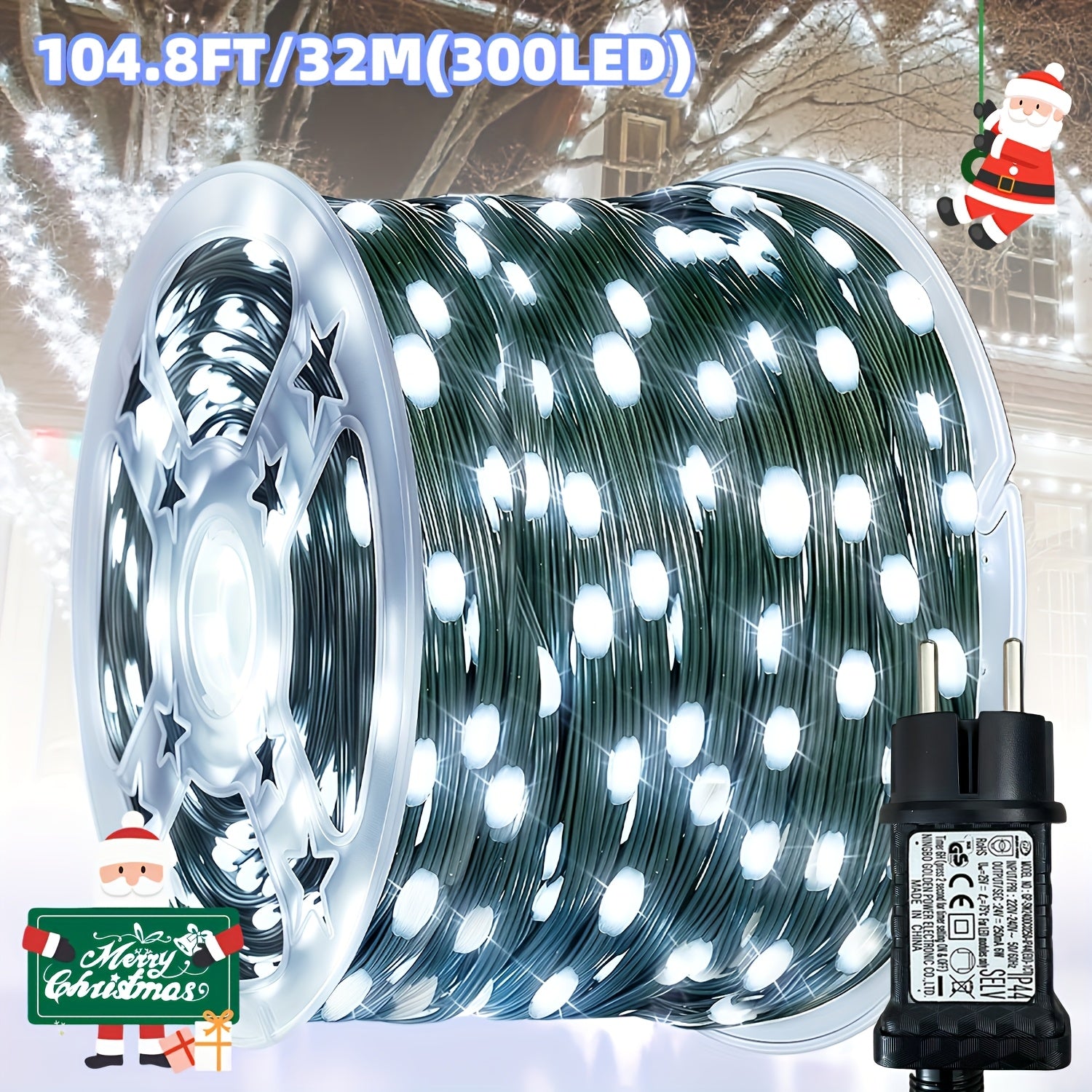 1000/300 LED Christmas Fairy Lights, PVC Green Wire String Lights, European Plug Powered Garden Lights, Button Switch 12 Modes, Long Press for Timer, Suitable for Yard, Fence, Wedding, Christmas Decoration, Christmas Tree, Ch