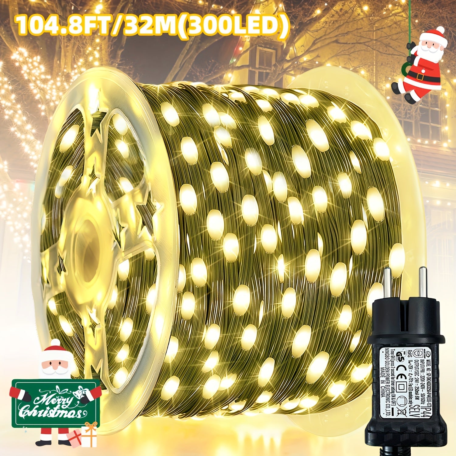 1000/300 LED Christmas Fairy Lights, PVC Green Wire String Lights, European Plug Powered Garden Lights, Button Switch 12 Modes, Long Press for Timer, Suitable for Yard, Fence, Wedding, Christmas Decoration, Christmas Tree, Ch