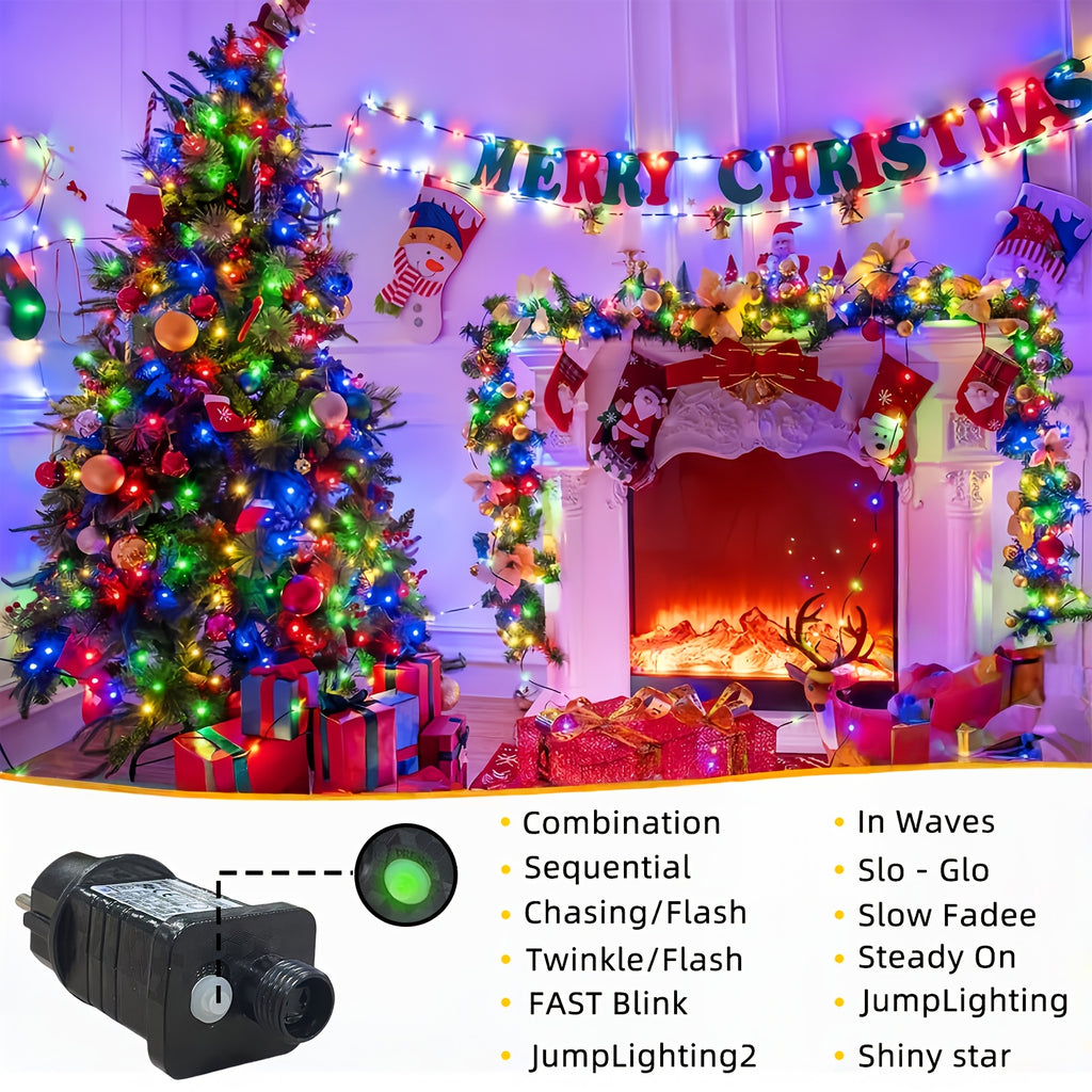 1000/300 LED Christmas Fairy Lights, PVC Green Wire String Lights, European Plug Powered Garden Lights, Button Switch 12 Modes, Long Press for Timer, Suitable for Yard, Fence, Wedding, Christmas Decoration, Christmas Tree, Ch