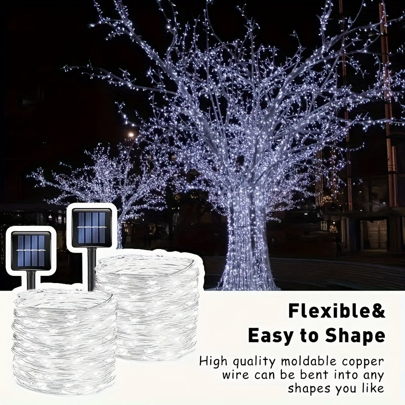 2 Pack of 31.7meter (300LED) Solar Outdoor Lights, Outdoor Solar String Lights, Copper Wire 8 Pattern Solar Fairy Tale Lights Garden Yard Tree Christmas Party Wedding (Warm White/ Cool White/ Multicolors)