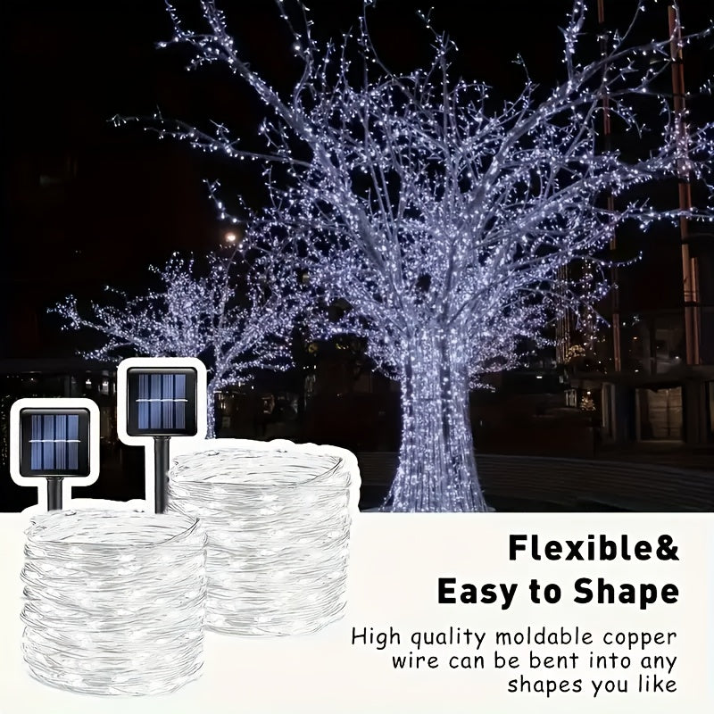 2 Pack of 31.7meter (300LED) Solar Outdoor Lights, Outdoor Solar String Lights, Copper Wire 8 Pattern Solar Fairy Tale Lights Garden Yard Tree Christmas Party Wedding (Warm White/ Cool White/ Multicolors)