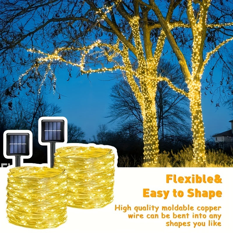 2 Pack of 31.7meter (300LED) Solar Outdoor Lights, Outdoor Solar String Lights, Copper Wire 8 Pattern Solar Fairy Tale Lights Garden Yard Tree Christmas Party Wedding (Warm White/ Cool White/ Multicolors)