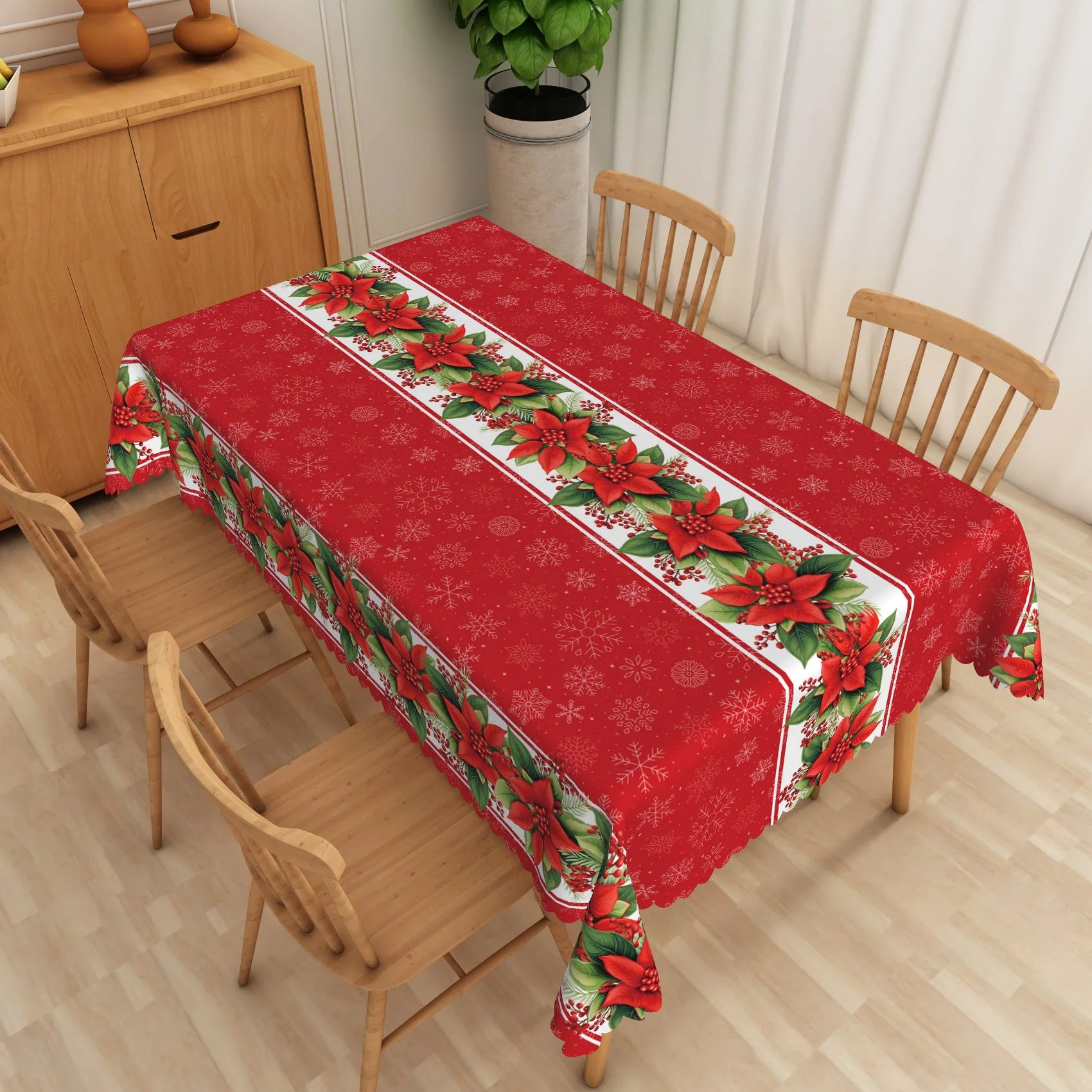 Christmas Tablecloth Winter Snow Snowman Pine Trees Red Washable Table Cover for Party Outdoor Picnic Dinner Table Decoration