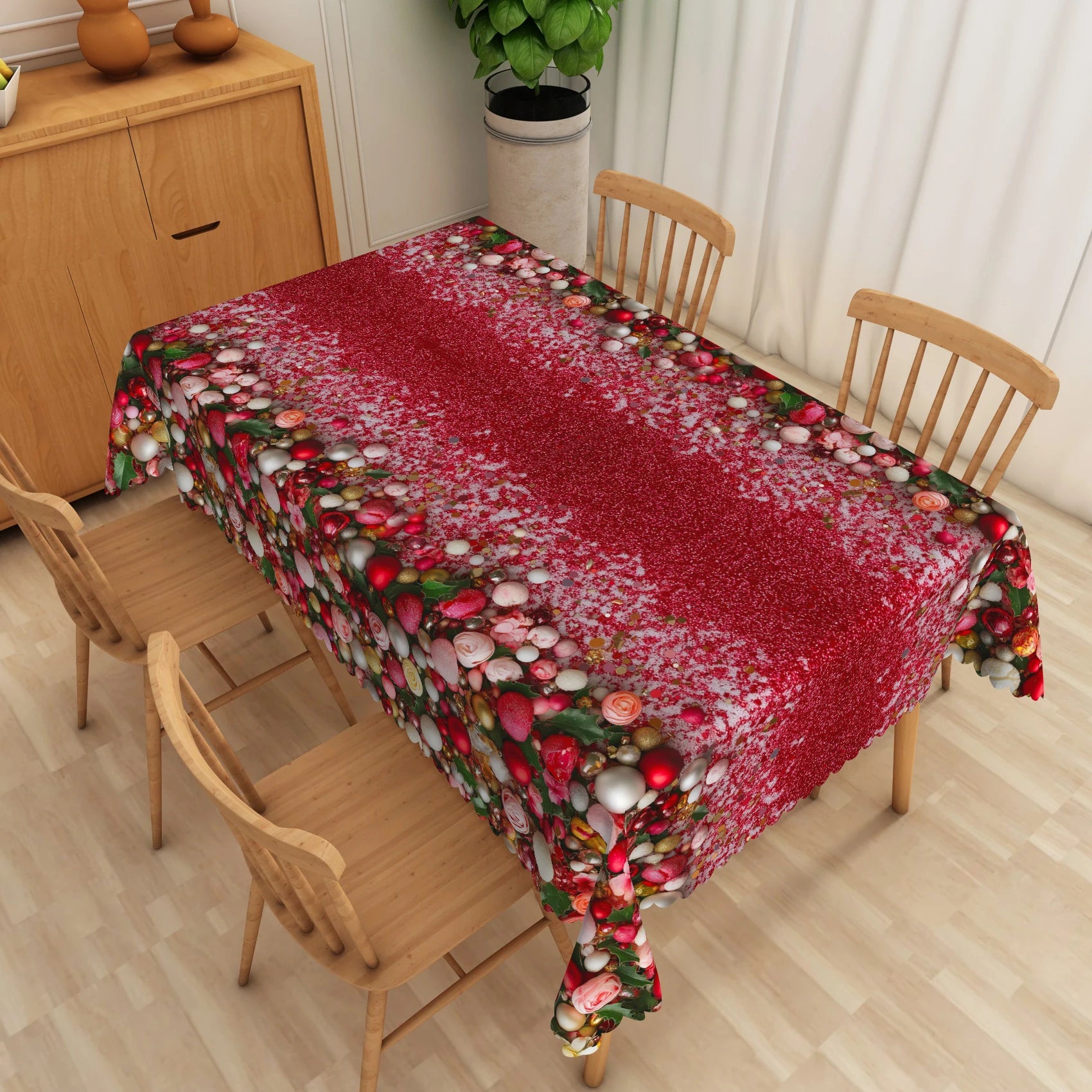 Christmas Tablecloth Winter Snow Snowman Pine Trees Red Washable Table Cover for Party Outdoor Picnic Dinner Table Decoration