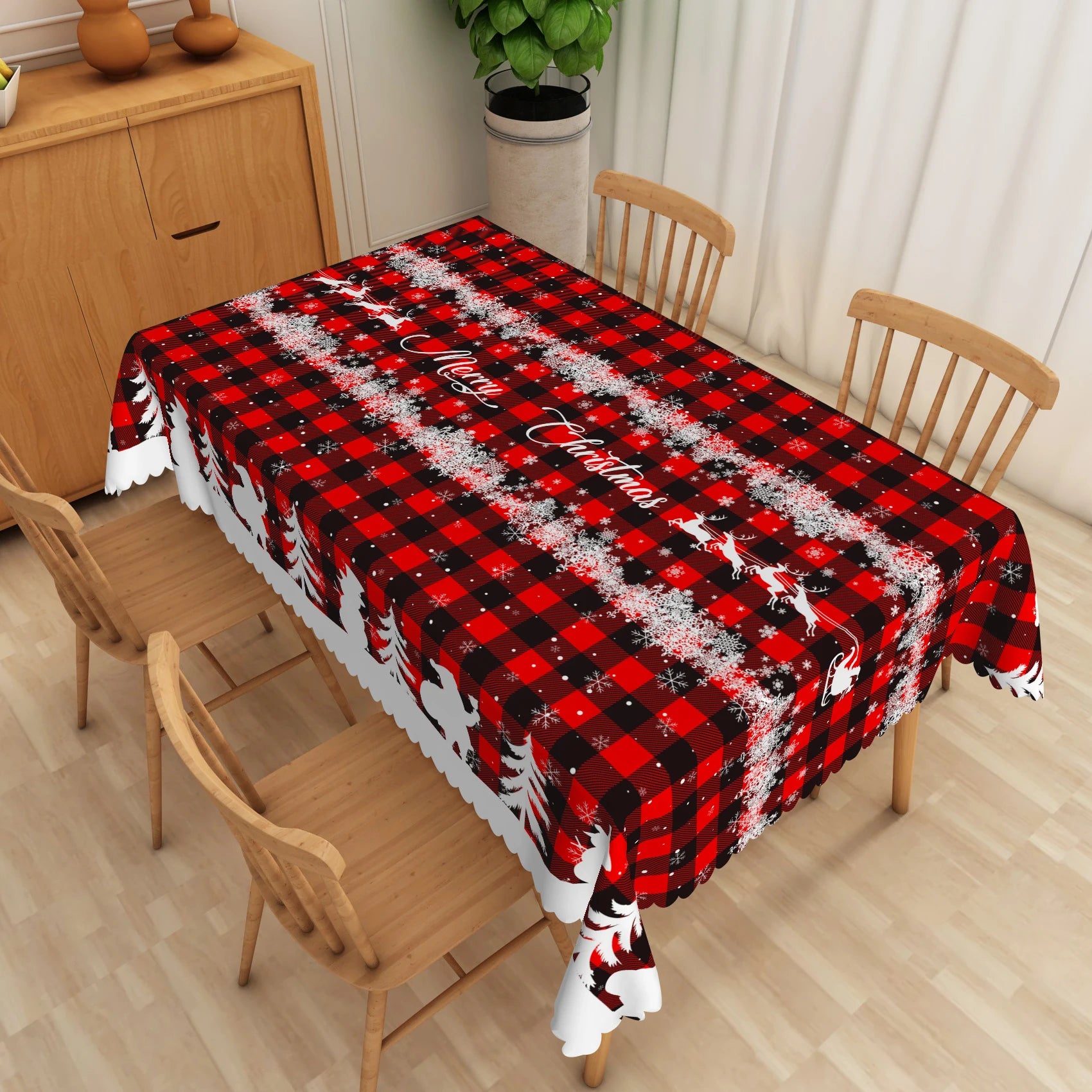 Christmas Tablecloth Winter Snow Snowman Pine Trees Red Washable Table Cover for Party Outdoor Picnic Dinner Table Decoration