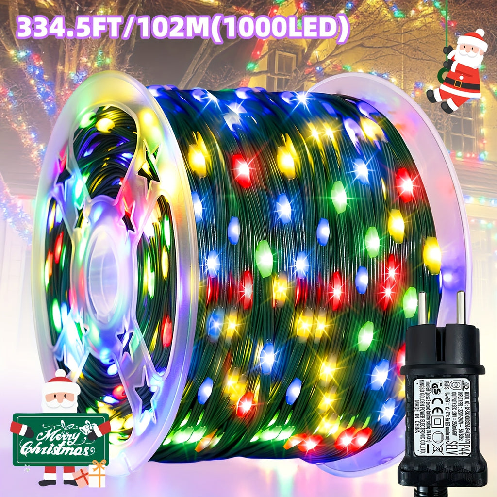 1000/300 LED Christmas Fairy Lights, PVC Green Wire String Lights, European Plug Powered Garden Lights, Button Switch 12 Modes, Long Press for Timer, Suitable for Yard, Fence, Wedding, Christmas Decoration, Christmas Tree, Ch
