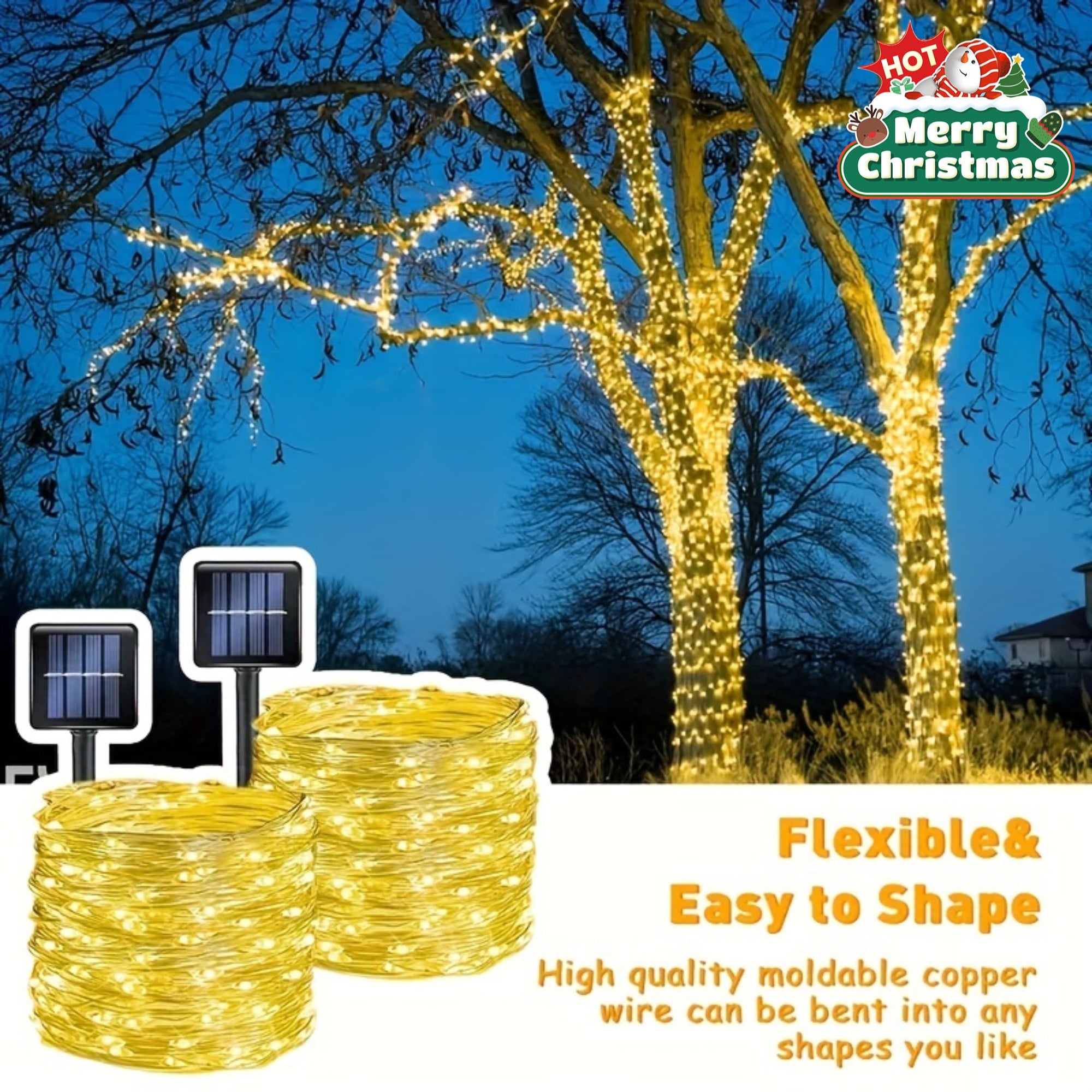2 Pack of 31.7meter (300LED) Solar Outdoor Lights, Outdoor Solar String Lights, Copper Wire 8 Pattern Solar Fairy Tale Lights Garden Yard Tree Christmas Party Wedding (Warm White/ Cool White/ Multicolors)