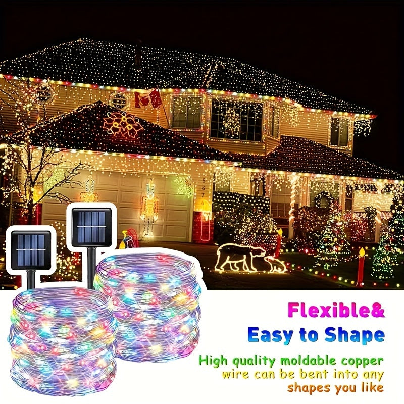 2 Pack of 31.7meter (300LED) Solar Outdoor Lights, Outdoor Solar String Lights, Copper Wire 8 Pattern Solar Fairy Tale Lights Garden Yard Tree Christmas Party Wedding (Warm White/ Cool White/ Multicolors)